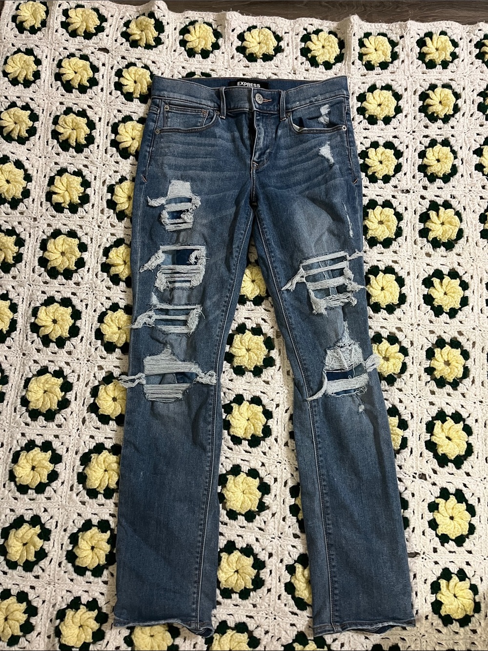Express Ripped Skinny Jeans - Blue